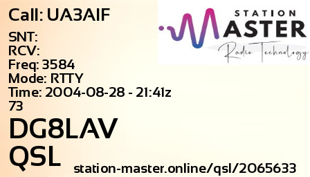 QSL Card for DG8LAV QSO with UA3AIF