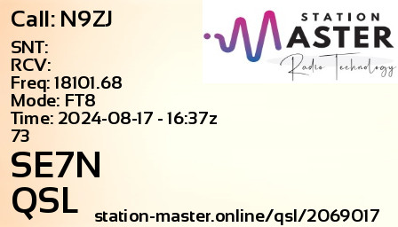 QSL Card for SE7N QSO with N9ZJ