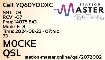 QSL Card for M0CKE QSO with YQ60YODXC