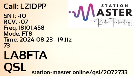 QSL Card for LA8FTA QSO with LZ1DPP