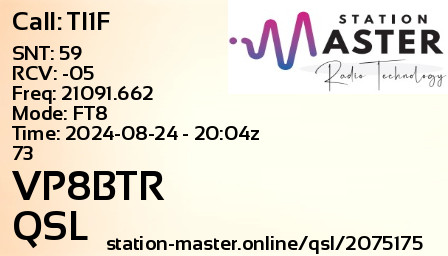 QSL Card for VP8BTR QSO with TI1F