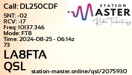 QSL Card for LA8FTA QSO with DL250CDF