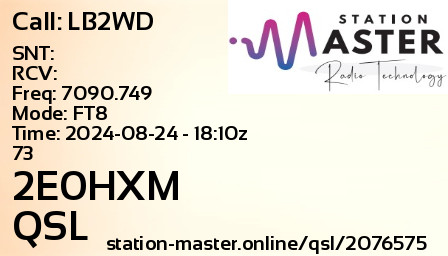 QSL Card for 2E0HXM QSO with LB2WD