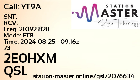 QSL Card for 2E0HXM QSO with YT9A