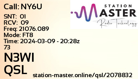 QSL Card for N3WI QSO with NY6U