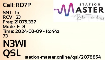 QSL Card for N3WI QSO with RD7P