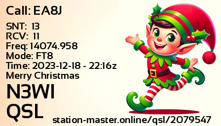 QSL Card for N3WI QSO with EA8J