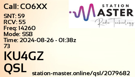 QSL Card for KU4GZ QSO with CO6XX