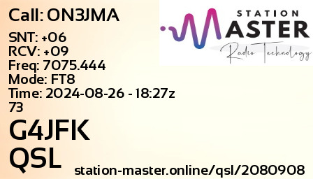 QSL Card for G4JFK QSO with ON3JMA