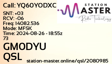 QSL Card for GM0DYU QSO with YQ60YODXC