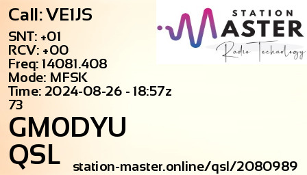 QSL Card for GM0DYU QSO with VE1JS