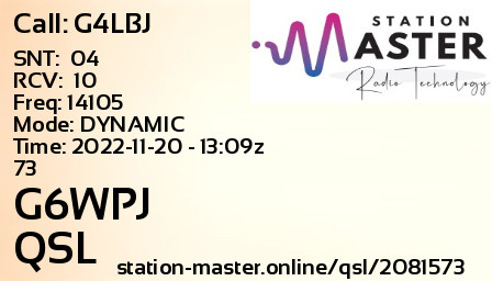 QSL Card for G6WPJ QSO with G4LBJ