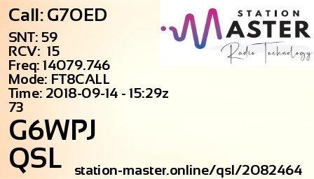QSL Card for G6WPJ QSO with G7OED