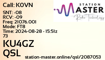 QSL Card for KU4GZ QSO with K0VN