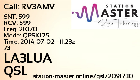 QSL Card for LA3LUA QSO with RV3AMV