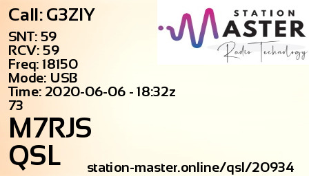 QSL Card for M7RJS QSO with G3ZIY