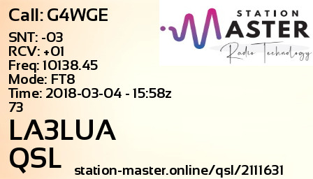 QSL Card for LA3LUA QSO with G4WGE