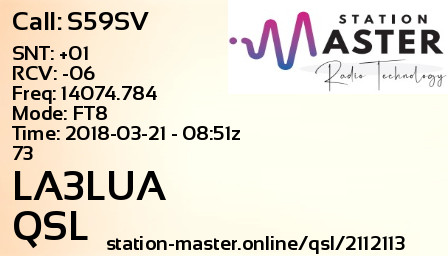 QSL Card for LA3LUA QSO with S59SV