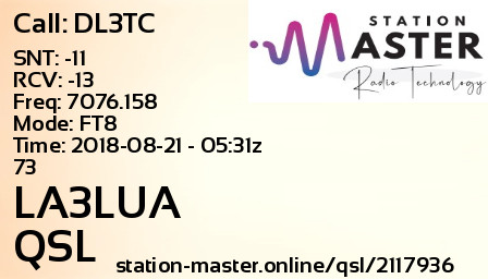 QSL Card for LA3LUA QSO with DL3TC