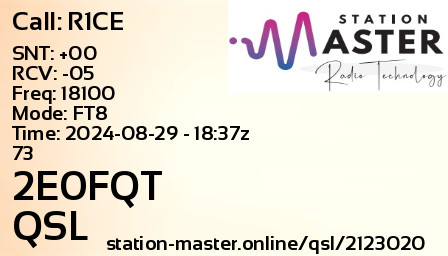 QSL Card for 2E0FQT QSO with R1CE