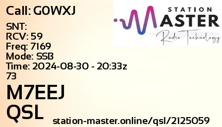 QSL Card for M7EEJ QSO with G0WXJ