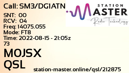 QSL Card for M0JSX QSO with SM3/DG1ATN