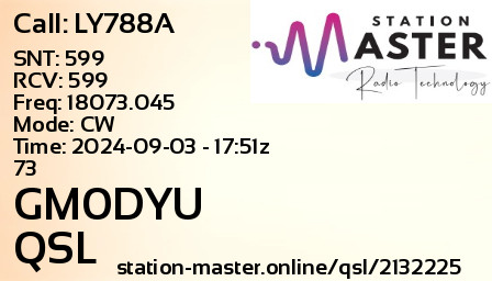 QSL Card for GM0DYU QSO with LY788A