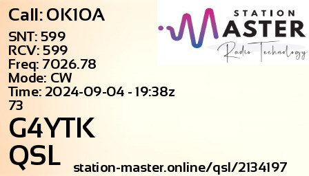 QSL Card for G4YTK QSO with OK1OA
