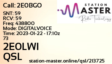 QSL Card for 2E0LWI QSO with 2E0BGO