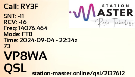 QSL Card for VP8WA QSO with RY3F