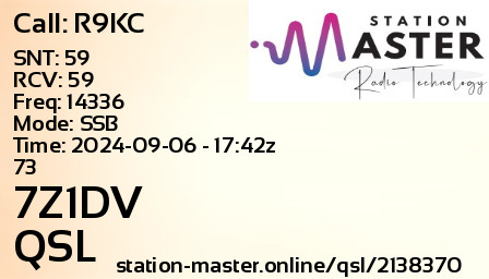 QSL Card for 7Z1DV QSO with R9KC
