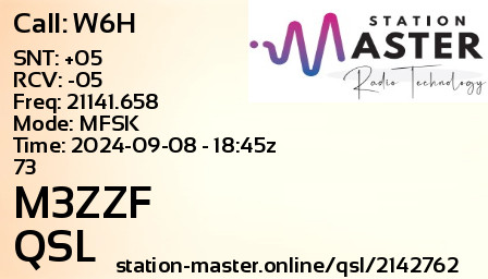 QSL Card for M3ZZF QSO with W6H
