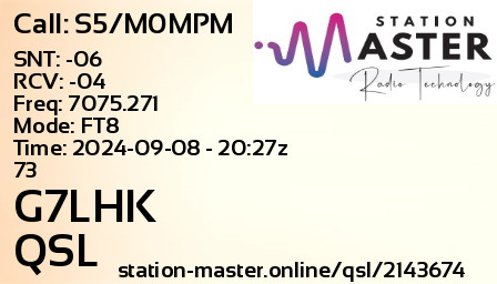 QSL Card for G7LHK QSO with S5/M0MPM