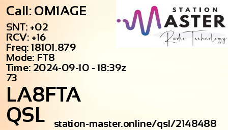 QSL Card for LA8FTA QSO with OM1AGE