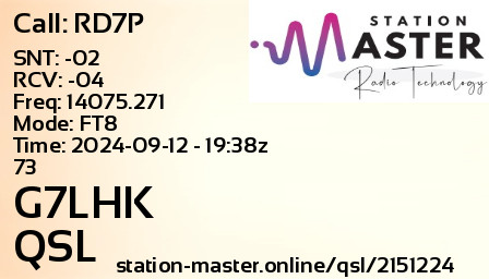 QSL Card for G7LHK QSO with RD7P