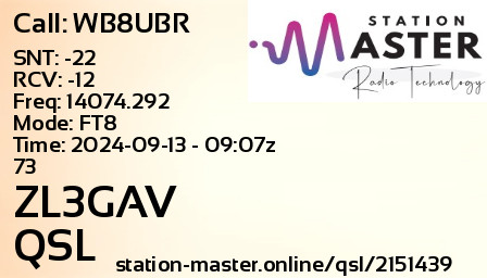 QSL Card for ZL3GAV QSO with WB8UBR
