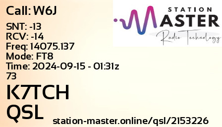 QSL Card for K7TCH QSO with W6J