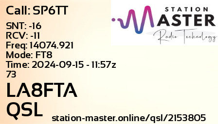 QSL Card for LA8FTA QSO with SP6TT