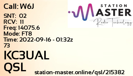 QSL Card for KC3UAL QSO with W6J