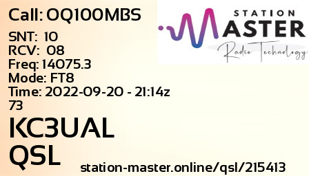 QSL Card for KC3UAL QSO with OQ100MBS