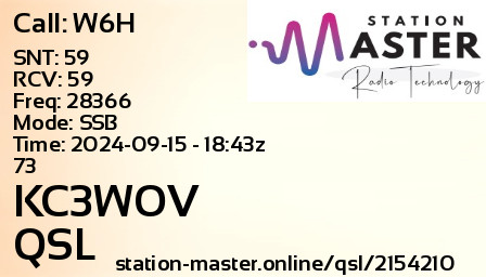QSL Card for KC3WOV QSO with W6H