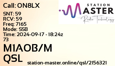 QSL Card for M1AOB/M QSO with ON8LX
