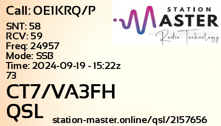 QSL Card for CT7/VA3FH QSO with OE1KRQ/P