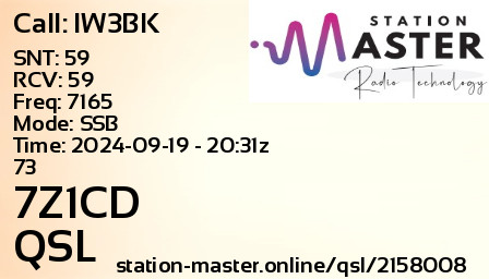 QSL Card for 7Z1CD QSO with IW3BK