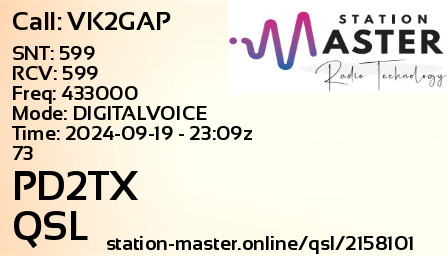 QSL Card for PD2TX QSO with VK2GAP