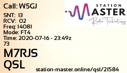 QSL Card for M7RJS QSO with W5GJ