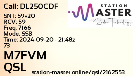 QSL Card for M7FVM QSO with DL250CDF
