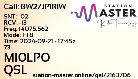 QSL Card for MI0LPO QSO with BW2/JP1RIW