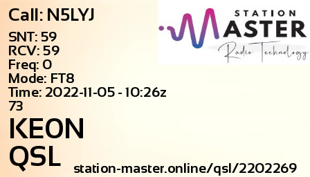 QSL Card for KE0N QSO with N5LYJ