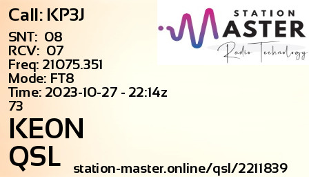 QSL Card for KE0N QSO with KP3J